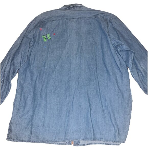 MILI DESIGNS DENIM BUTTON DOWN SHIRT TOP SIZE 1X STITCHED Bees Bugs,, - Picture 15 of 16